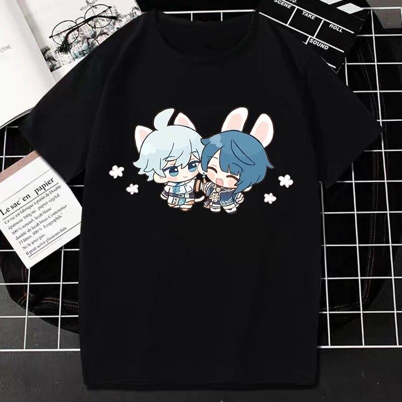 Nuovo Gioco Genshin Impact T-Shirt Donna Unisex Kawaii Top Classici Giochi Personaggio Stampa Grafica Top Harajuku Cartone Animato Streetwear Maglietta