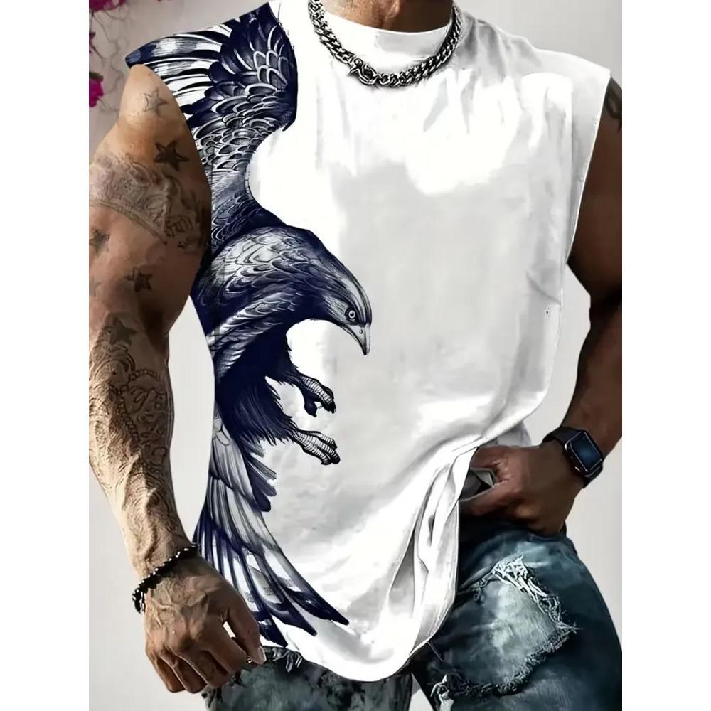Summer Men's Retro Animal 3D Printed Short Sleeve Vest Round Neck Casual Loose Comfortable Soft Breathable Oversized Vest