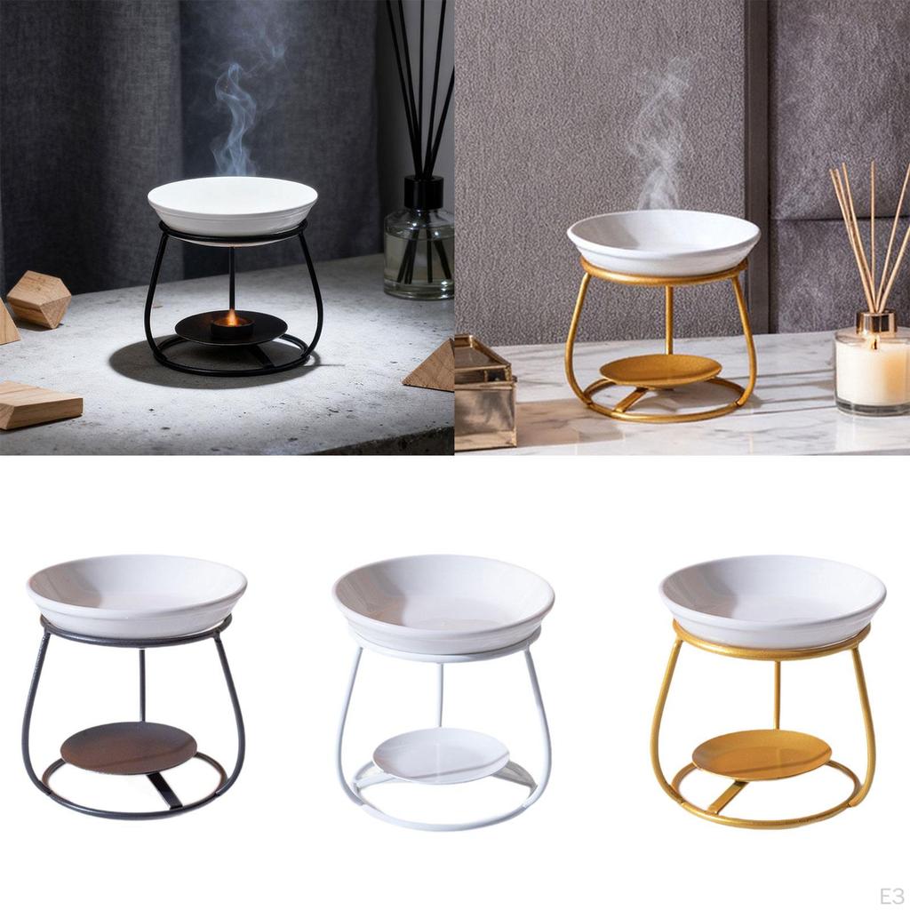 Ceramic Oil Melt Burner Censer Modern Portable Decorative Iron Frame for Living Room Bedroom