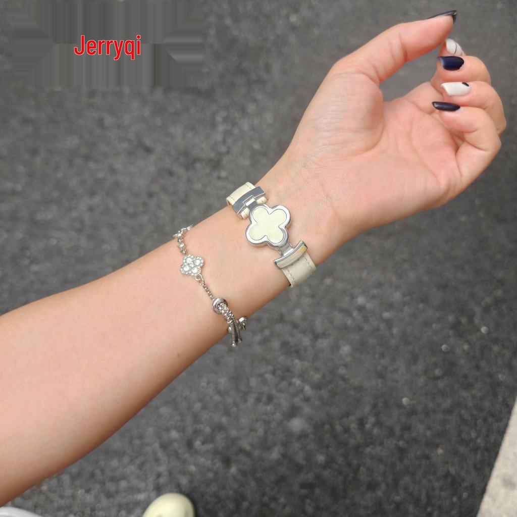 Genuine Leather Four-Leaf Clover Magnetic Buckle Watch Band for Apple Watch Series 6-11