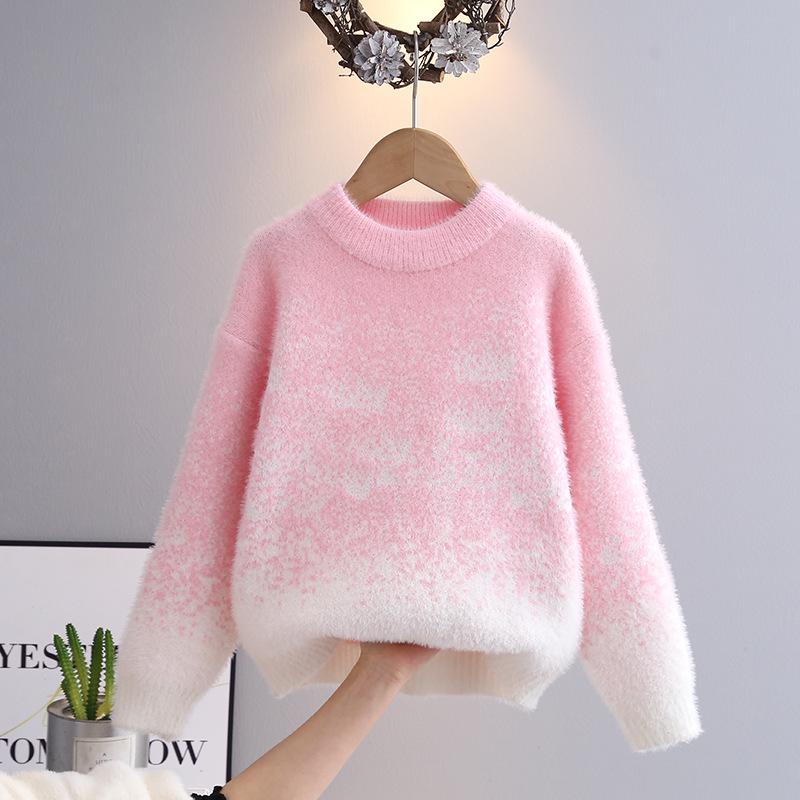 Starry Sky Pink Gradient Mother-Daughter Knit Sweater - 2023 Korean Style Loose Fit 90cm розовый