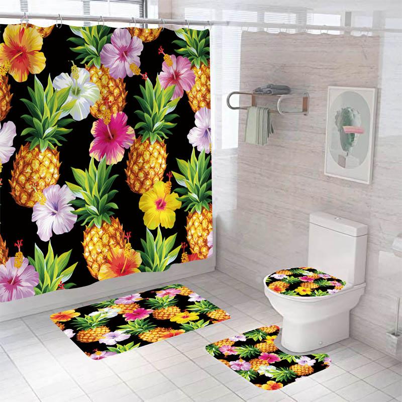 Modern Flowers And Butterfly Waterproof Shower Curtain Set Toilet Seat Cover Bath Nonslip Mat Rug Carpet Bathroom Decor Washable