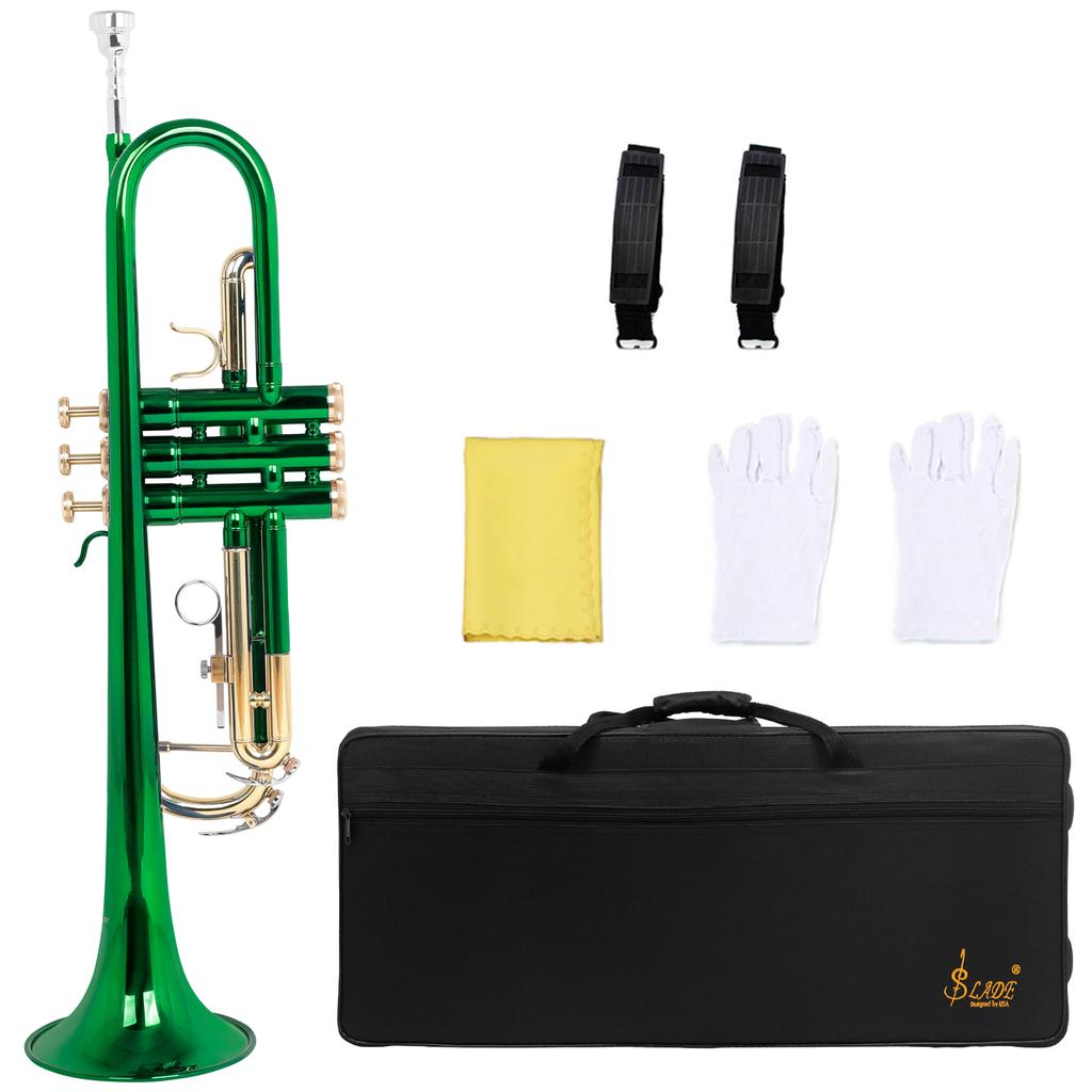 SLADE Bb Trumpet for Beginner B Flat Premium Brass body Colorful Trumpet Professional Brass Musical Instrument with Case Gloves