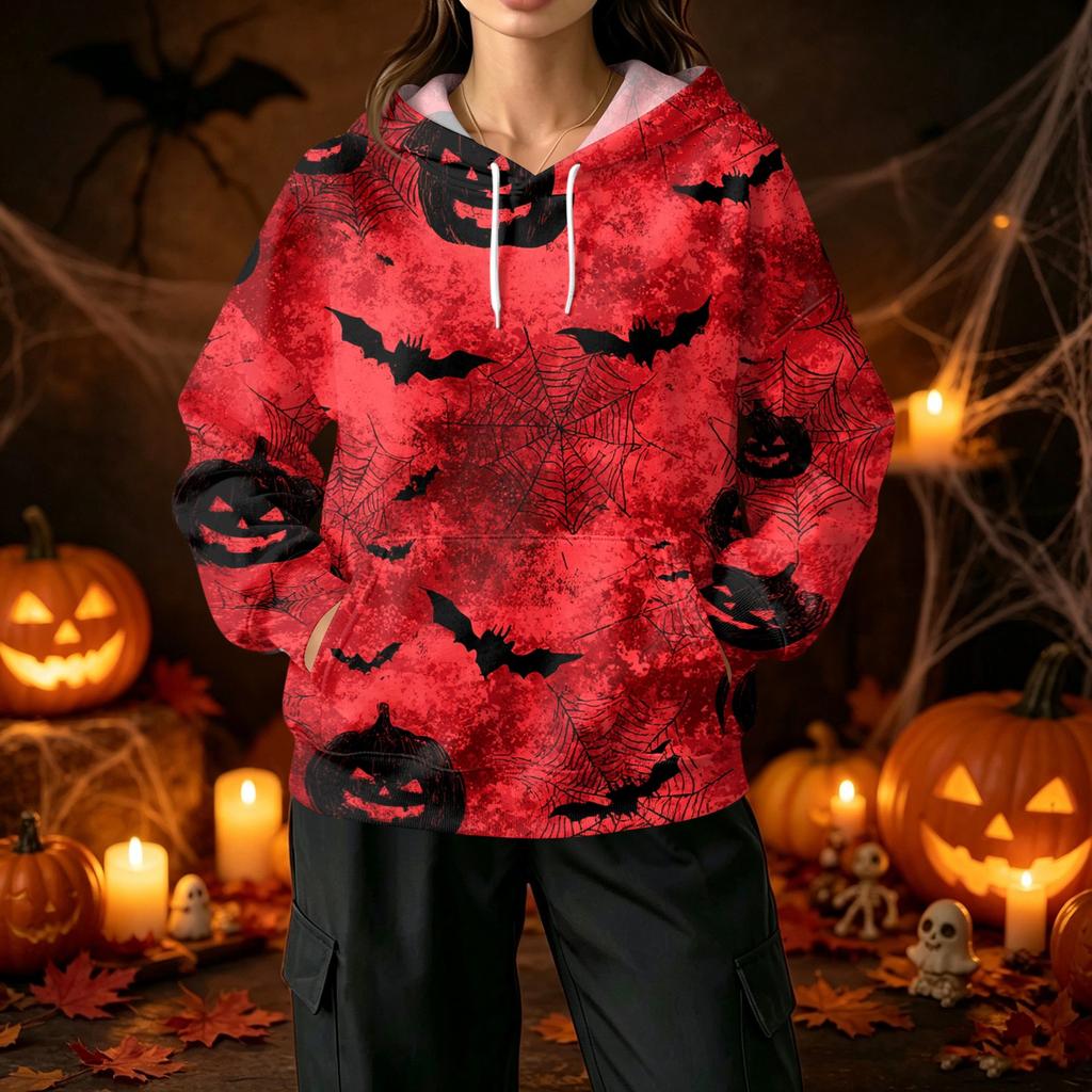 Damen Halloween Print Hoodie mit und Taschen