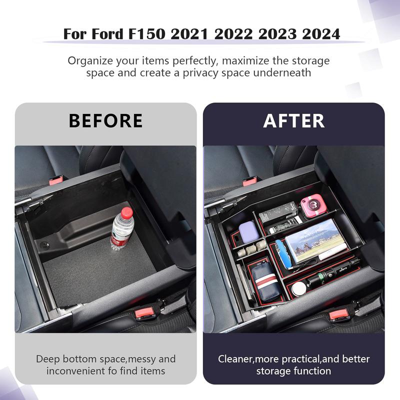 For    2024 2025 Ford F150 Center Console Tray Organizer Armrest Storage Box Container Secondary Car Box Accessories