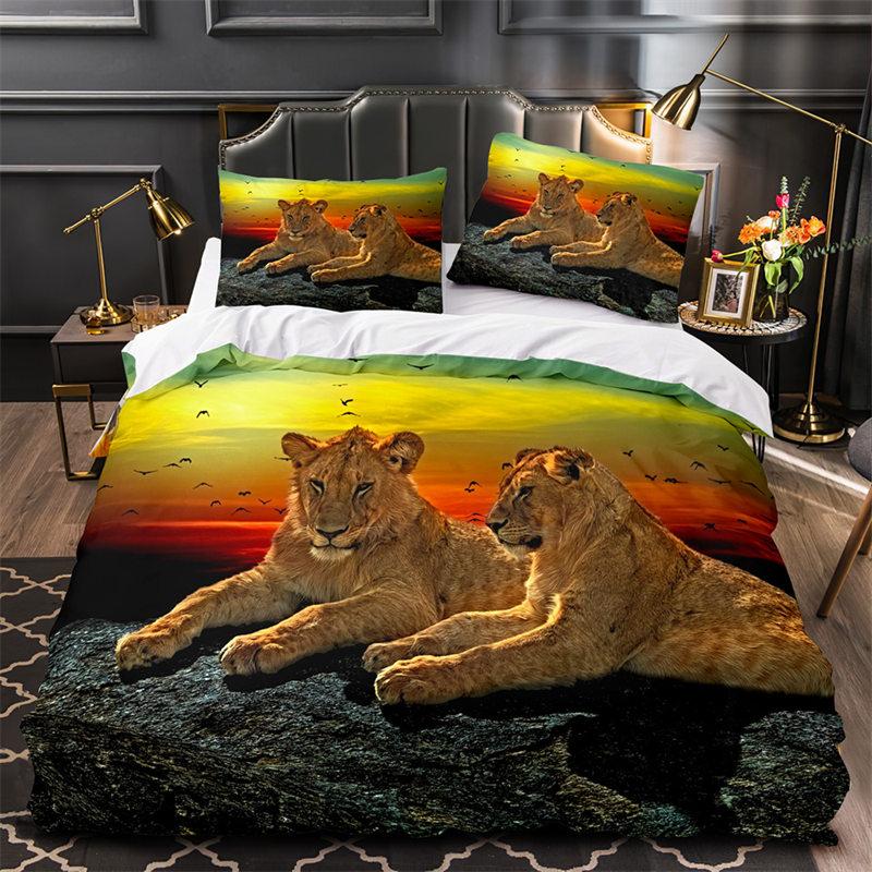 Tiger Leopard Lion Duvet Cover Set Africa Wild Animals Bedding Set 3D Red Rose Flowers Quilt Cover Twin King Queen Bedroom Decor