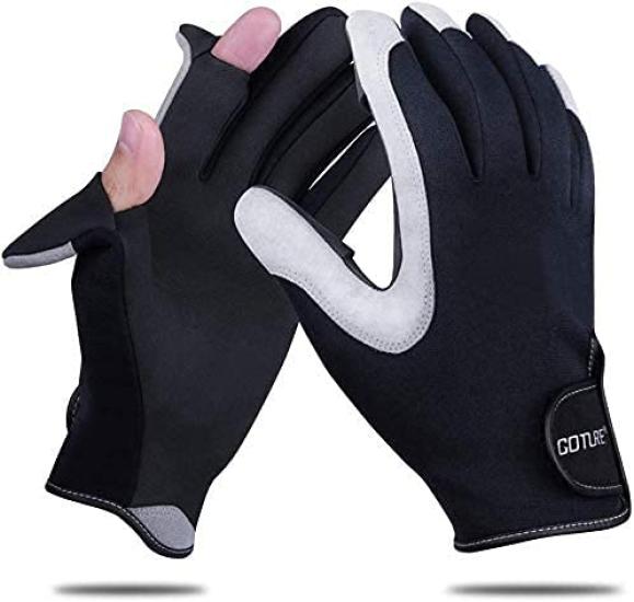 Goture Fishing Gloves with Flip Size Winter Cycling Warm Fishing Opening Sea River Cold Weather Protection Men's Cover, Gray, Two-Finger Opening, L,