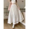 Women's Summer White Hollow Lace A-line Skirt - High Waist, Casual, Long Swing Design