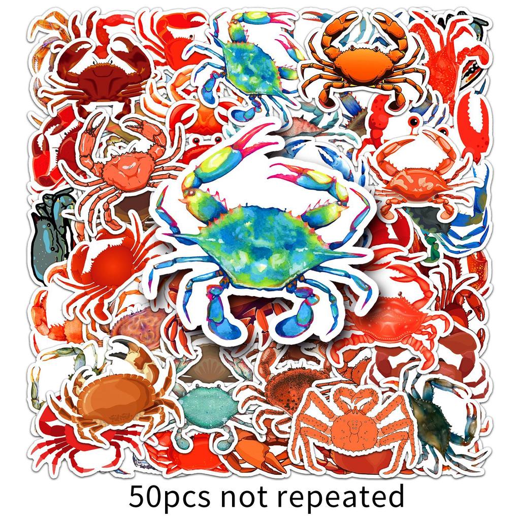 50 Crab Doodle Stickers Personalized Cartoon Marine Life Decorative Water Cup Mobile Phone Case Suitcase Stickers