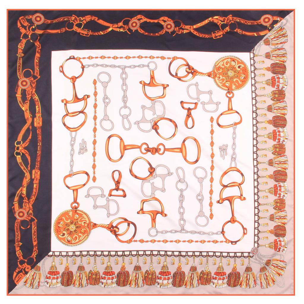Luxury  Twill Silk Large Scarf Women Handmade Curling Horse Rider Animal Female Twill Square Shawl Fashionbelt Squarescarve
