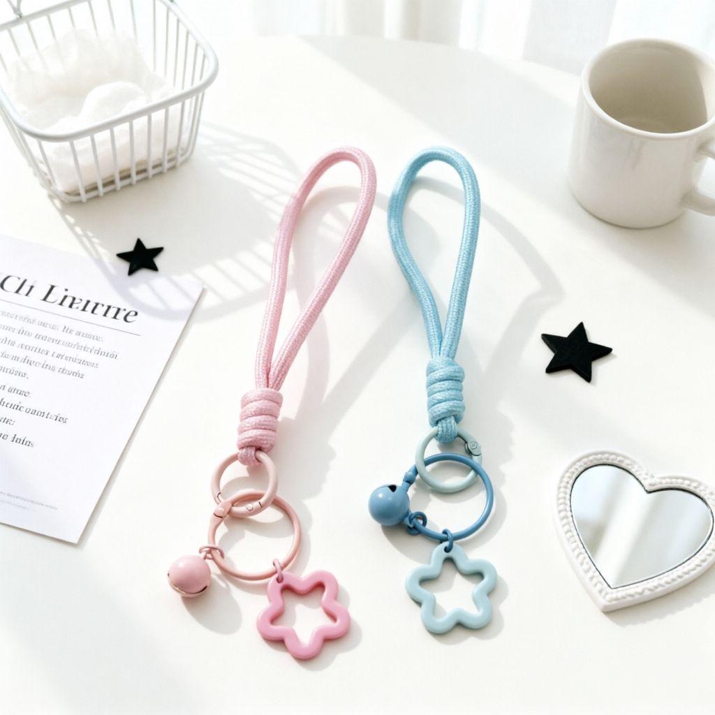 Five-Pointed Star Macaron Bell Lanyard: Energetic & Fresh Girlish Woven Wrist Rope with Pendant