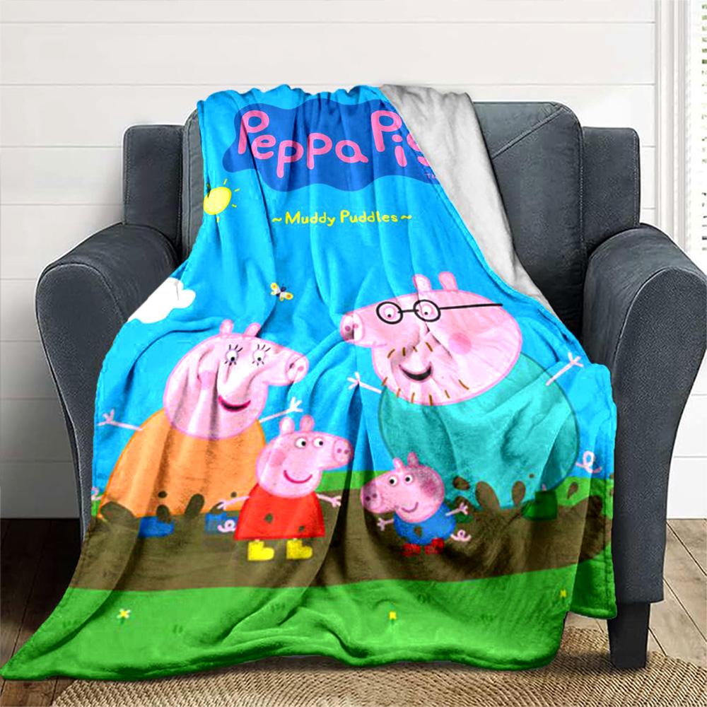 Pig Peppa Print Flannel Blanket High Quality Warm Comfortable Cover for All Seasons Perfect for Gifts Home Decor