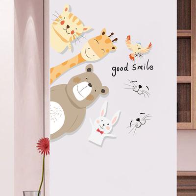 Cartoon Animal Stacking Giraffe Cat English Alphabet Kids Room Bedroom Door Wall Sticker Home Decor