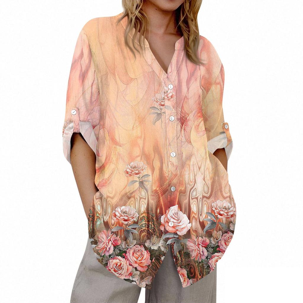 Women's V-neck 3/4 Sleeve Printed Cardigan