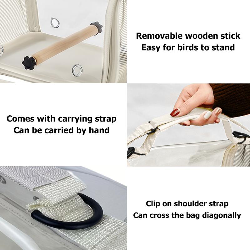 Tragbare Vogel-Reisetasche mit Sitzstange und abnehmbarem Schultergurt, Atmungsaktives Design, Geeignet für kleine Vögel