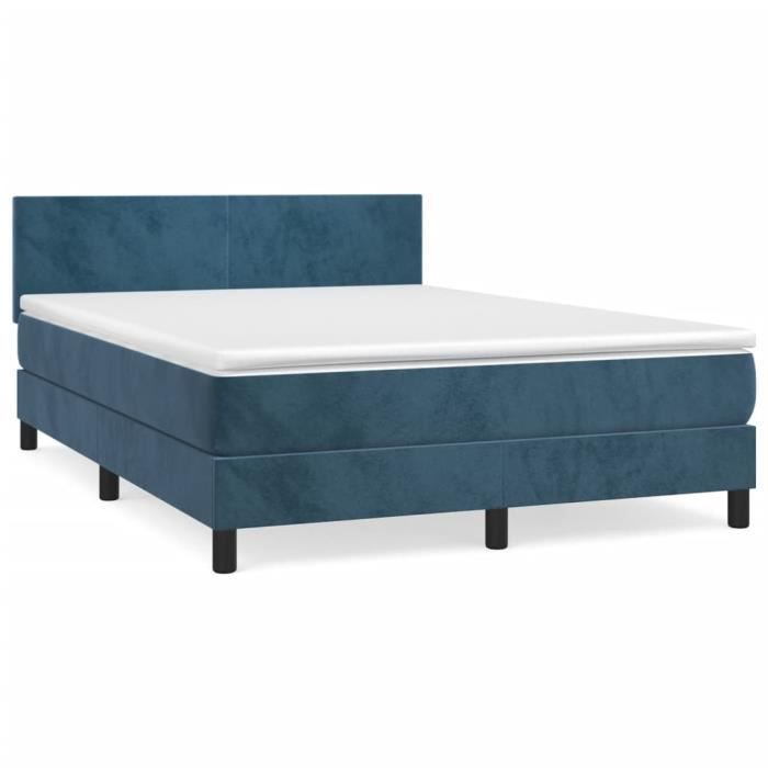 3141189 vidaXL Lit à sommier tapissier et matelas Bleu foncé 140x200cm Velours