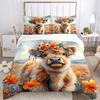 3pcs Floral Crowned Calf Bedding Set, Includes Quilt Cover and Pillowcases, Suitable for All Seasons