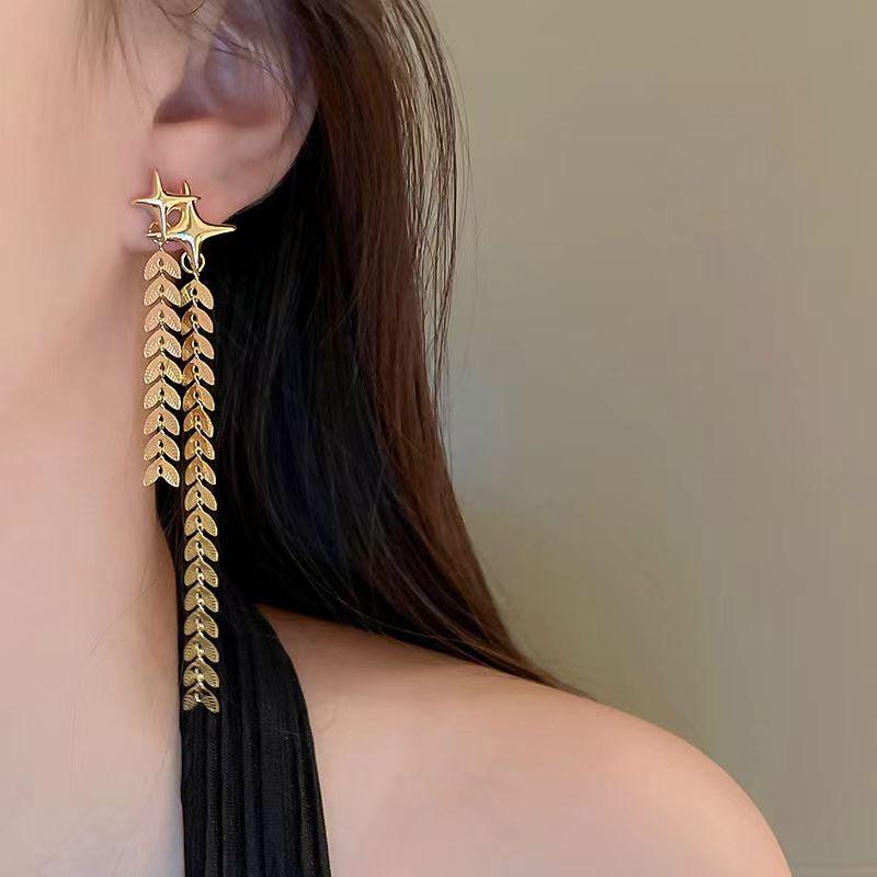 Boucles d'oreilles longues à pampilles en métal, aiguille géométrique en argent 925, boucles d'oreilles en or pour personnes âgées, légères, de luxe, de tempérament, polyvalentes pour femmes