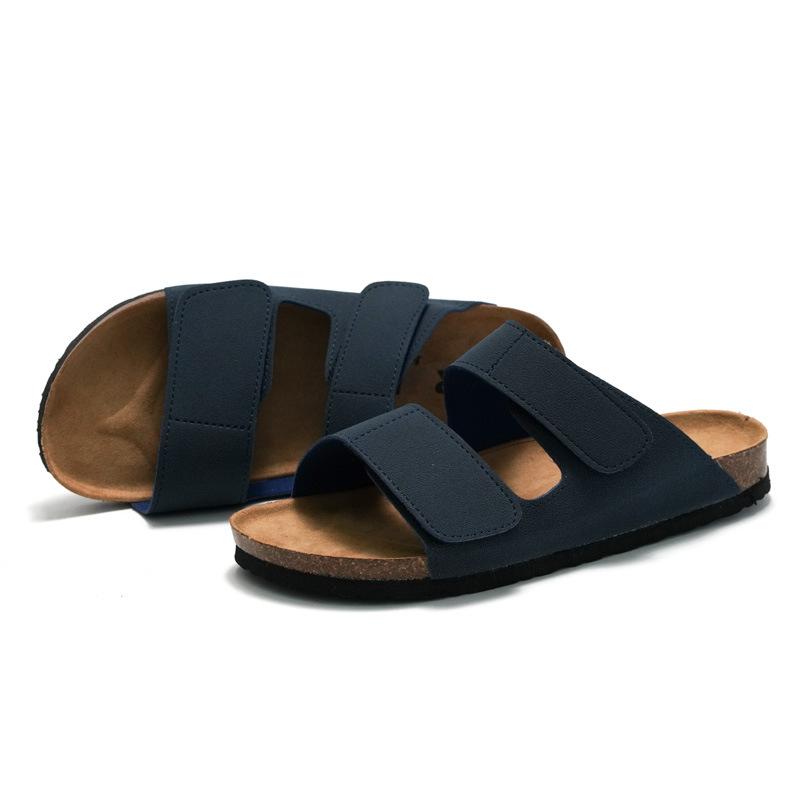 2026 New Cork Slippers Tide Students Drag Double Belt Men  Beach Shoes Sanded Skin KWN-2221