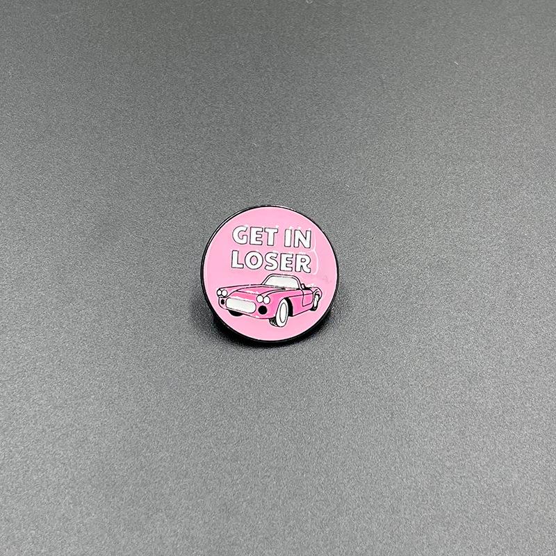European & American Cartoon Pink Camera Brooch with English Letter - Metal Badge Gift