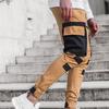 Cargo Pants Large Side Pockets Fine Texture Contrast Color Men Splicing Sports Trousers for Daily Life