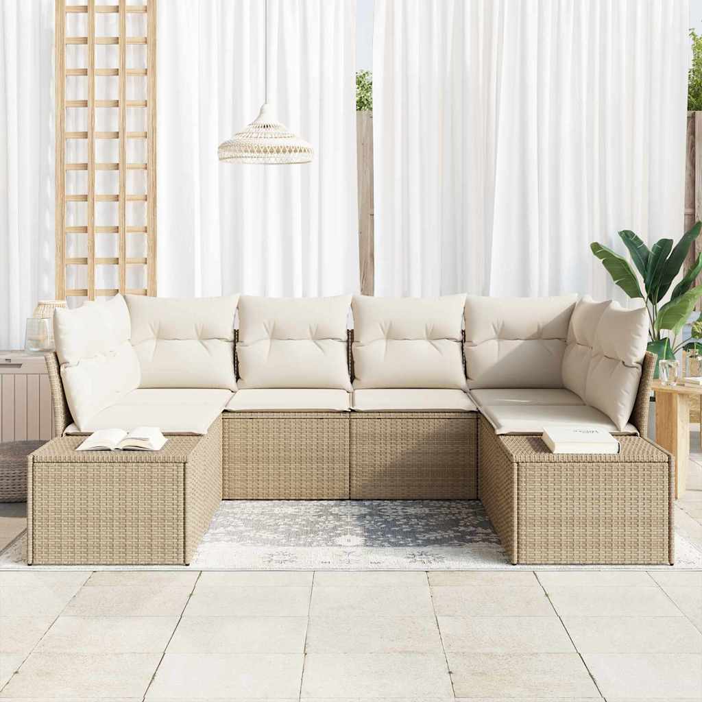 Garden Sofa Set with Cushions 6 Pcs Beige Poly Rattan