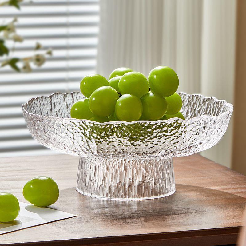 Light Luxury Glass Fruit Plate, Living Room Home Coffee Table, Modern Simple High-Footed Dried Fruit Snack Plate, Reception Fruit Plate