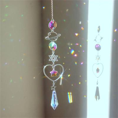 Crystal Wind Chime Star Moon Sun Catchers Windchimes Plated Colorful Beads Prism Dream Catcher