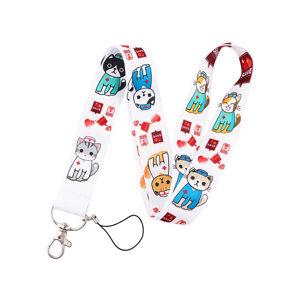 Double-Sided Printed Cat Doctor Cartoon Lanyard for Phone & ID Cards