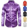 Men's Shines Sequins Long Sleeve Button Down Shirt for Halloween Cosplay 70s Disco Party Dress Shirt