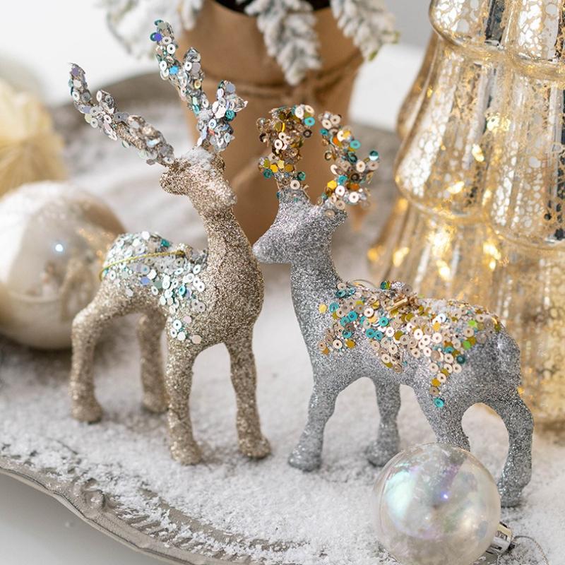Christmas Elk Pendant Glitter Flocking Material Office Bedroom Ornaments Ins Photo Props