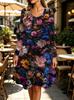 Spring Autumn Women Dress Casual Long Sleeve O-neck 3D Print Loose A-Line Dress Oversized Home Wear Robe