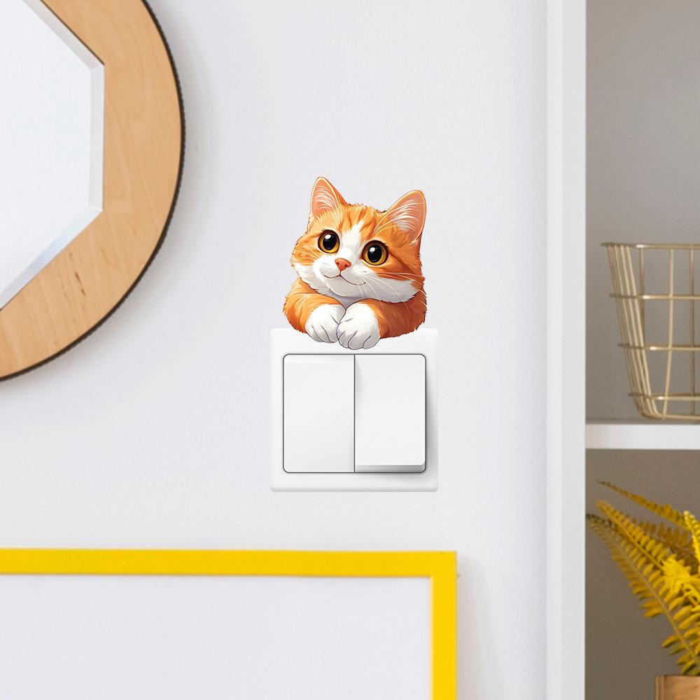 Hand Painted Cute Cat Switch Plate Sticker for Bedroom Living Room Background Wall Decor Removable Decal