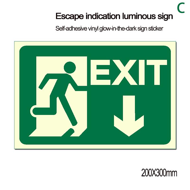 Glow In Dark Exit Signs Luminous Security Stickers Wall Safety Adhesive Fire Evacuation Directional Night Visibility Signage