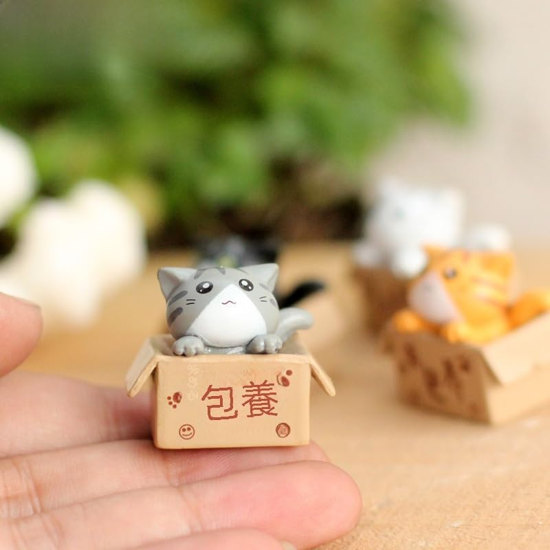 Cute Boxed Kitten Accessory, Cute Cat Figurine, Miniature Boxed Figurine, Houseplant Ornament (1 Black)