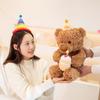 40cm/55cm Lovely Birthday Bear Plush Toys Soft Fluffy Sitting Brown Bear Doll Holding Cake Kawaii Room Decor Nice Gift To Kids