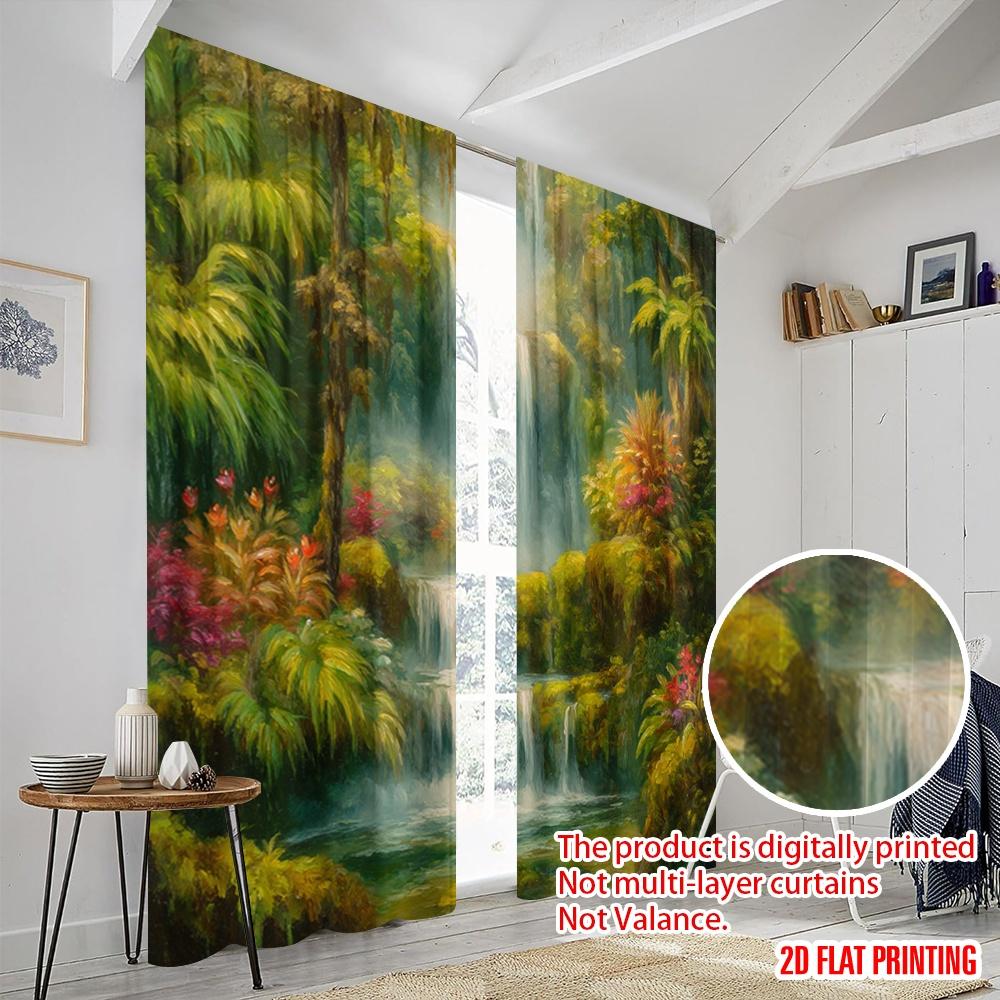 2 Stück, 2D-Flachdruck Minimalistische Vorhänge Tropische Kaskade Vielseitig Langlebiges Polyester (ohne Stange) Dekorationen Innen Perfekt
