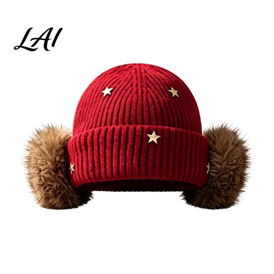 Stylish Daily Wear Cap Knitted Winter Hat with Ear Protection Elastic Thickened Plush Lined Casual Versatile Accessory Cap Soft Warm Windproof