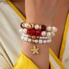 4pcs/set Bohemia Style Simulated Pearl Bracelets Ethnic Style Multilayer Hand Chain  Vacation Wear