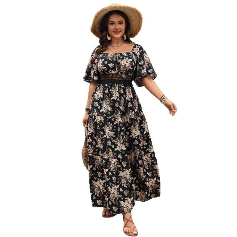 Elegant Square-neck Fitted Long Dress
