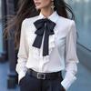 Autumn Solid Color Lace Up Bow Ruffle Design Women's Blouses & Shirts