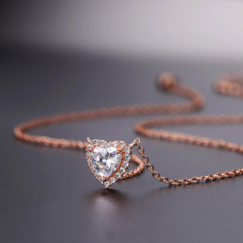 Heart Jewelry Sets for Women Crystal Necklace Earrings Korean Style Gold Color Fashion Cute Moissanite Wedding Accessories S551