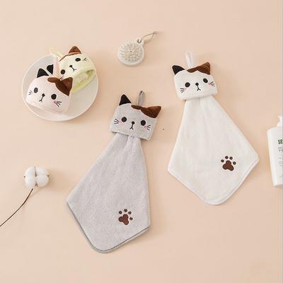 Sevimli Kedi Mutfak Temizlik Havlusu Askılı El Havluları Emici Bulaşık Bezleri Mercan Kadife Yumuşak Temizlik Bezi Bez