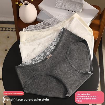 Ladies Autumn and Winter Sexy Lace Pure Cotton 10A Antibacterial Extended Skin Friendly Briefs