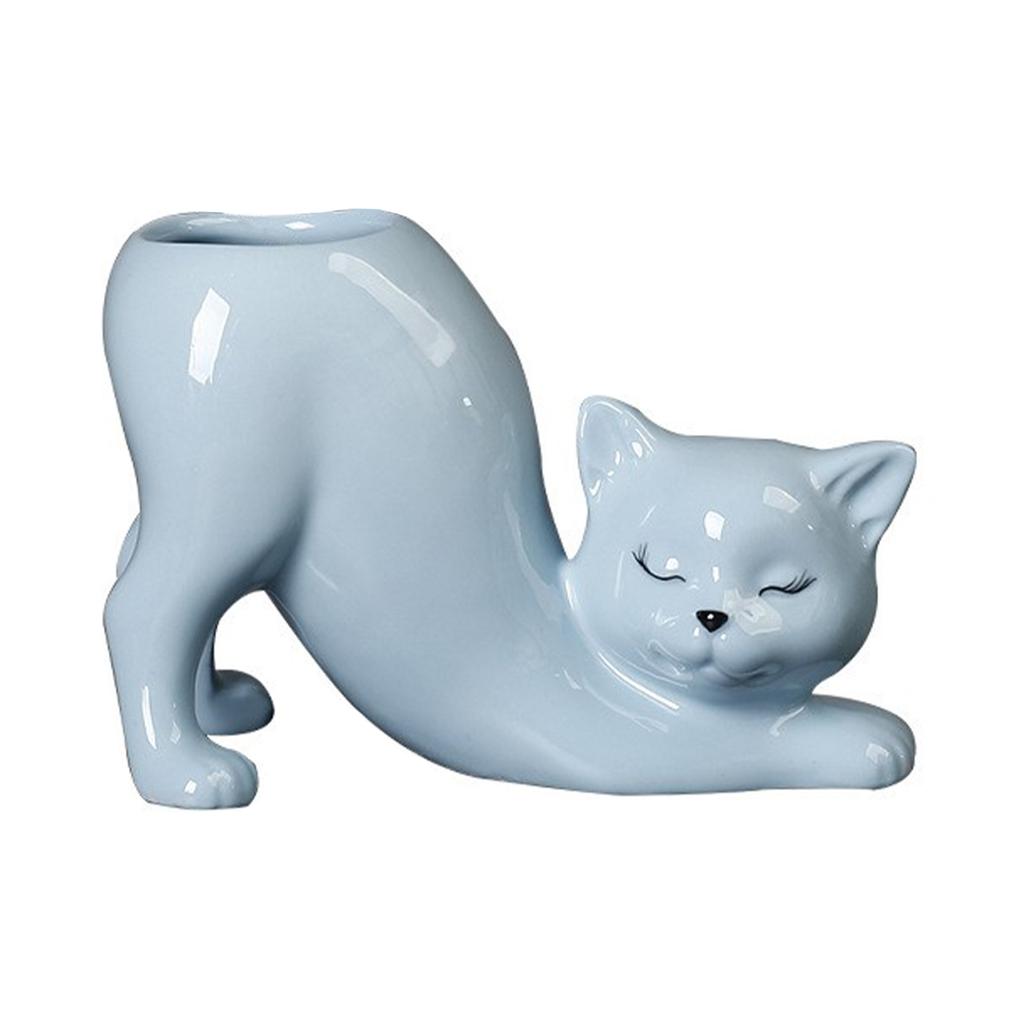 Ceramic Tailless Cat Succulent Pot Cute Kitty Succulent Flower Pot Novelty Cat Planter Funny Cat Flower Pot for Indoor