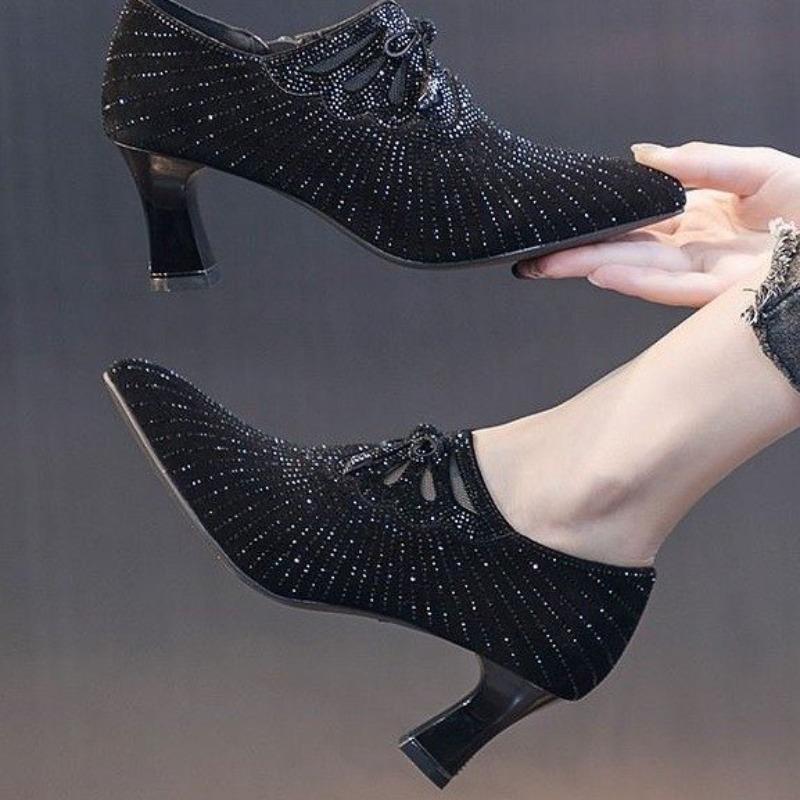 Autumn Woman Shoes New Fashion High Heels Casual Plus Size Rhinestone Pumps Pointed Delicate Elegant Temperament Women's Boots