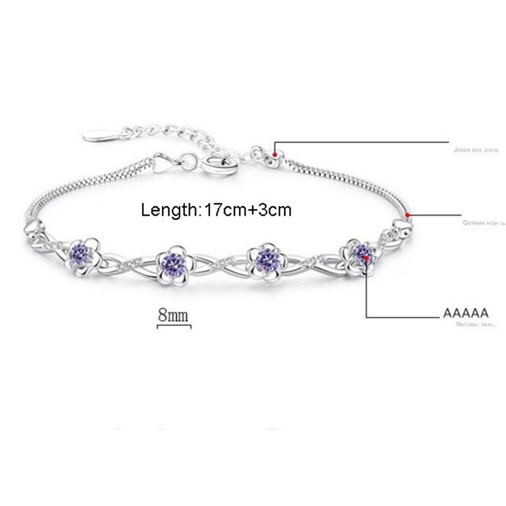 Luxury Silver Bracelets Purple White Zircon Plum Flower Bracelets & Bangles For Women pulseira bijoux femme