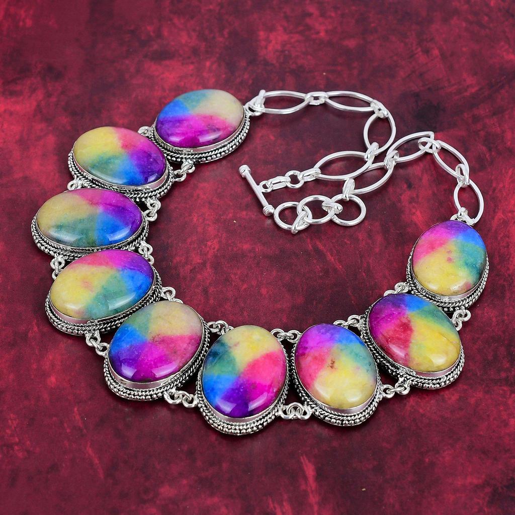 Rainbow Solar Quartz 925 Solid Sterling Silver Necklace with Adjustable Chain, Handmade Gemstone Jewelry Necklace For Thanksgiving