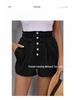Women's Button High Waist Shorts with Pockets - Summer Pleated Elastic Waist, Versatile and Casual.