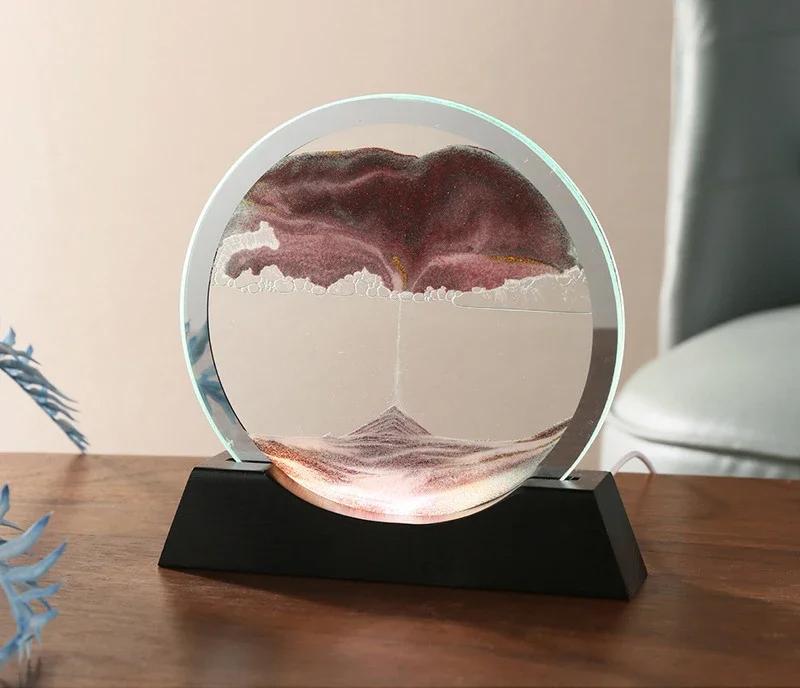 Sandscape Moving Sand Art Picture Table Lamp 3D Hourglass Quicksand Flowing Sand Painting Office Desktop Home Decor Gifts